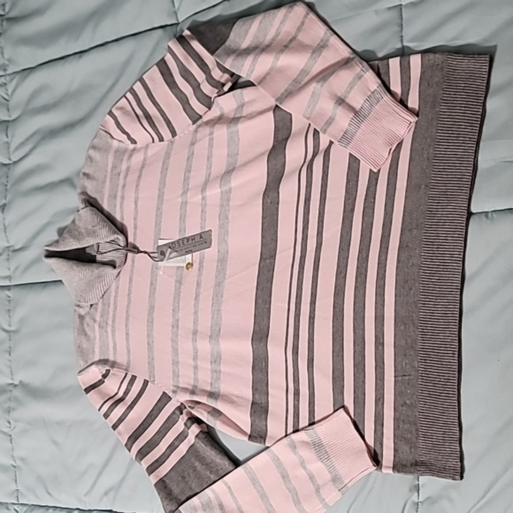 Joseph A. Pink/Grey Striped Lightweight Turtleneck Sweater Women's Petite Large‎